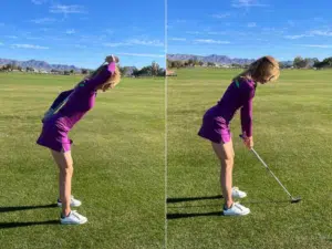 Golfer practicing posture drills on the course.